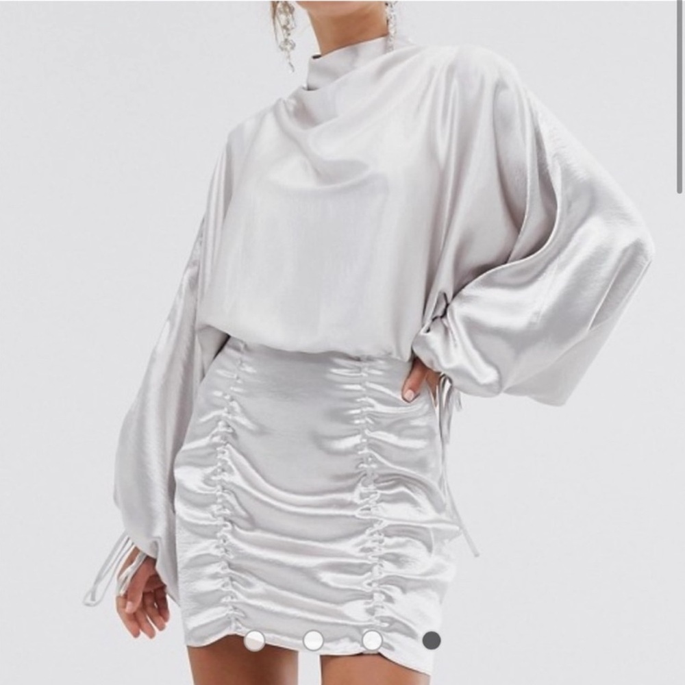 ASOS Design Satin Mini Dress with Ruched skirt and Blouson top